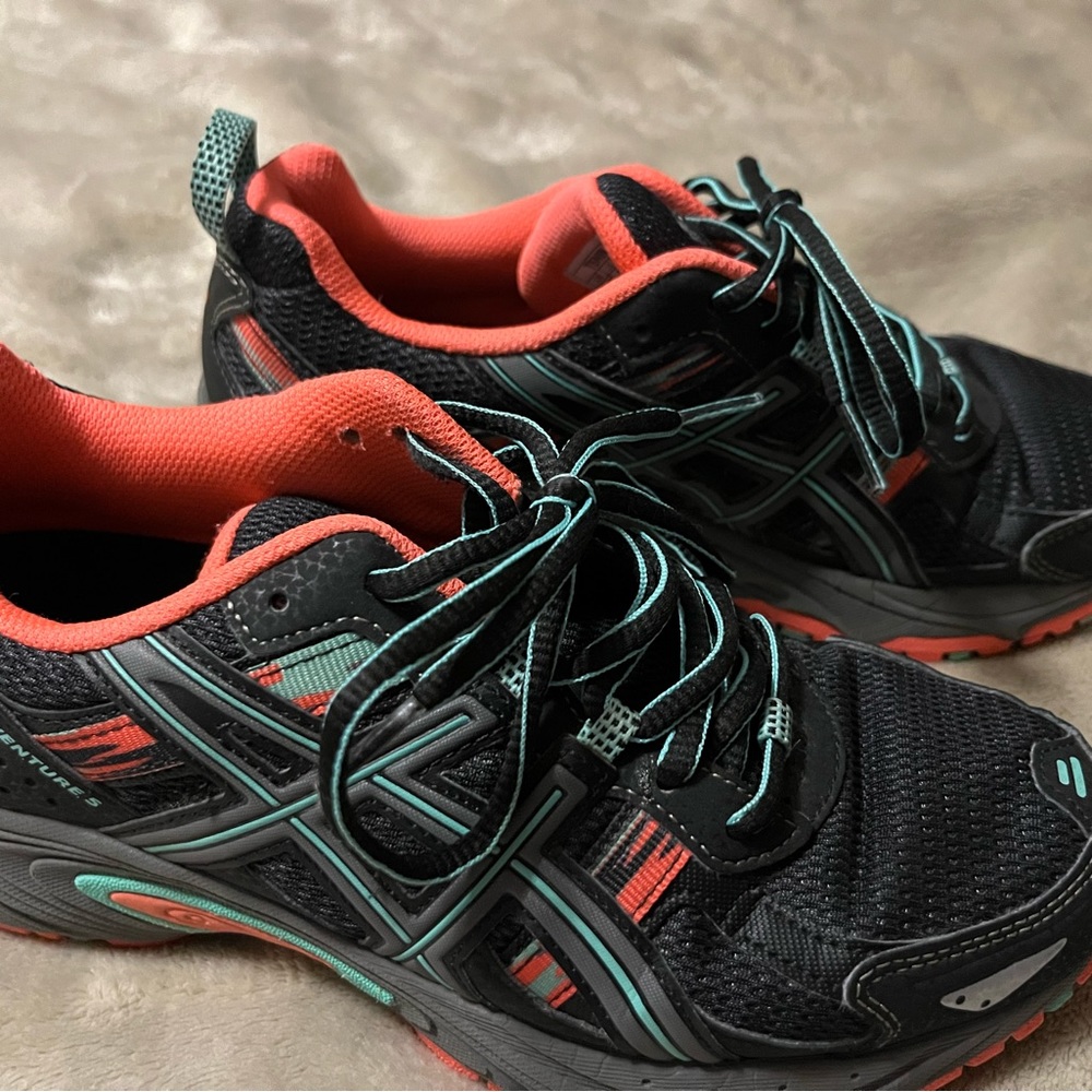 Asics Athletic Shoes, orange, black. Size 7.